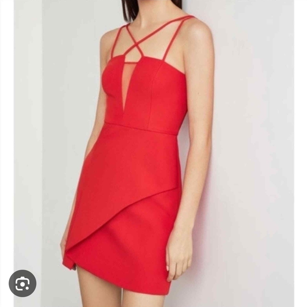 BCBGMaxAzria Red Strappy Mini Dress with Asymmetric Wrap Skirt